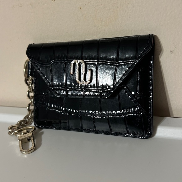 Maje Black Croc-Embossed Wallet with Chain - Picture 2 of 3